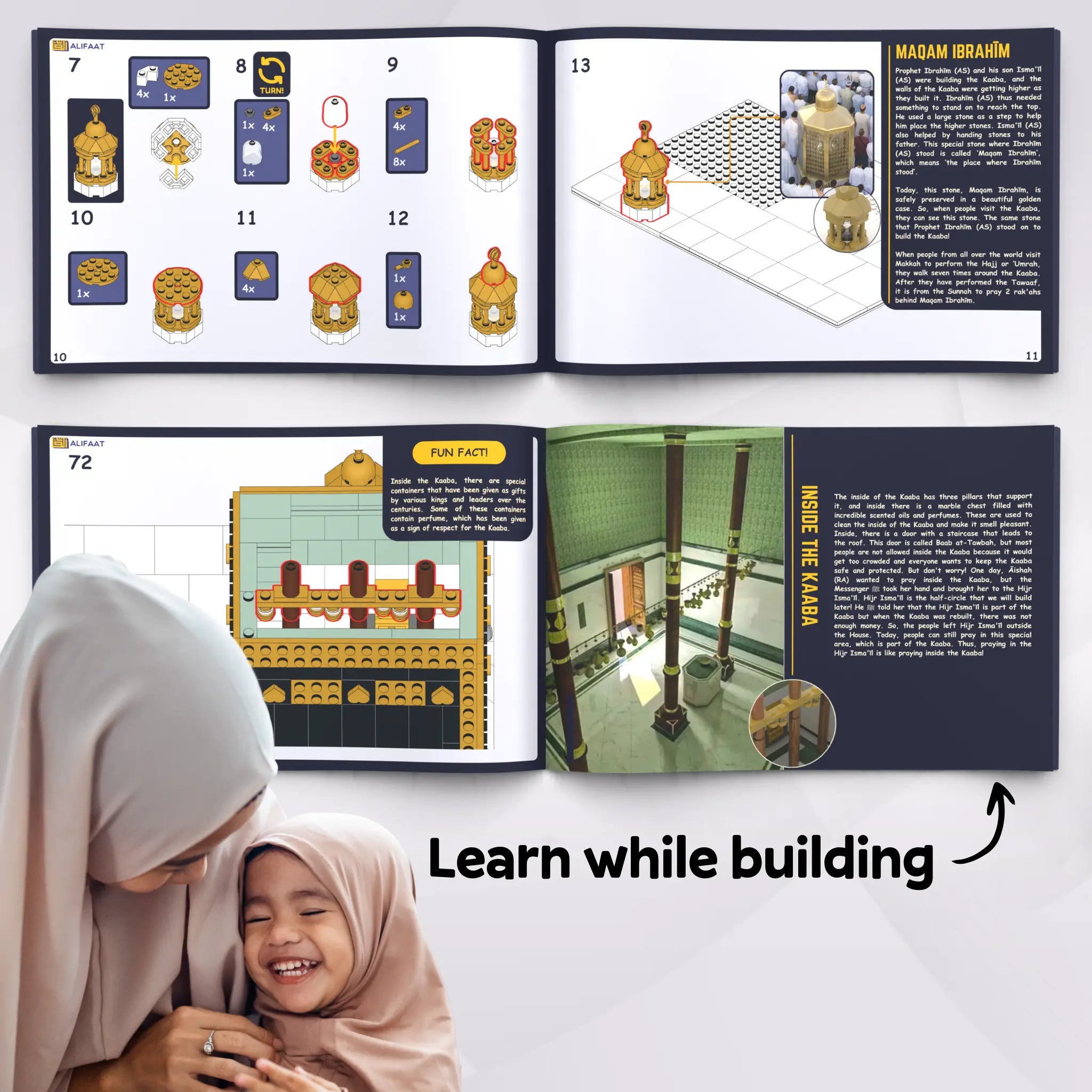 Building instructions of LEGO compatible Kaaba building set with Islamic stories of Maqam Ibrahim and Mecca