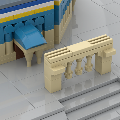 Islamic LEGO compatible al-Aqsa Dome of the Rock model by ALIFAAT with a close-up of the entrance, door and Ramadan activity.