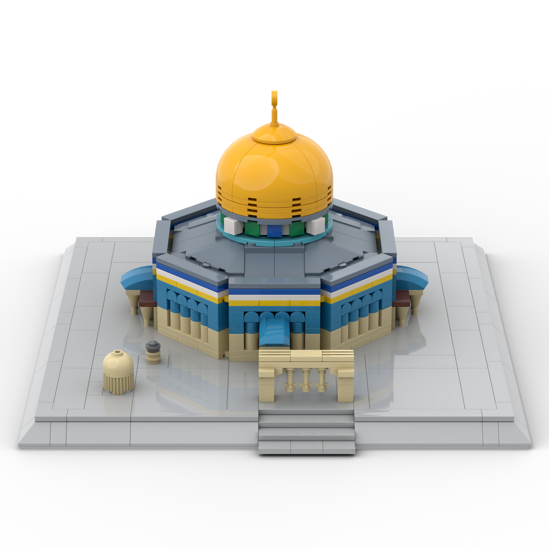 Front perspective of islamic LEGO compatible building blocks depicting a model of the ALIFAAT al-Aqsa Dome of the Rock set