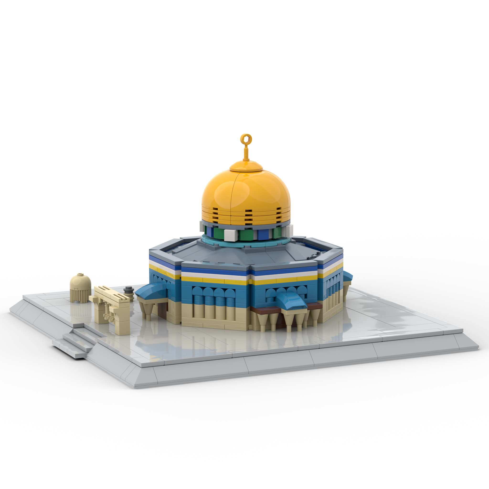 Right perspective of islamic LEGO compatible building blocks depicting a model of the ALIFAAT al-Aqsa Dome of the Rock set