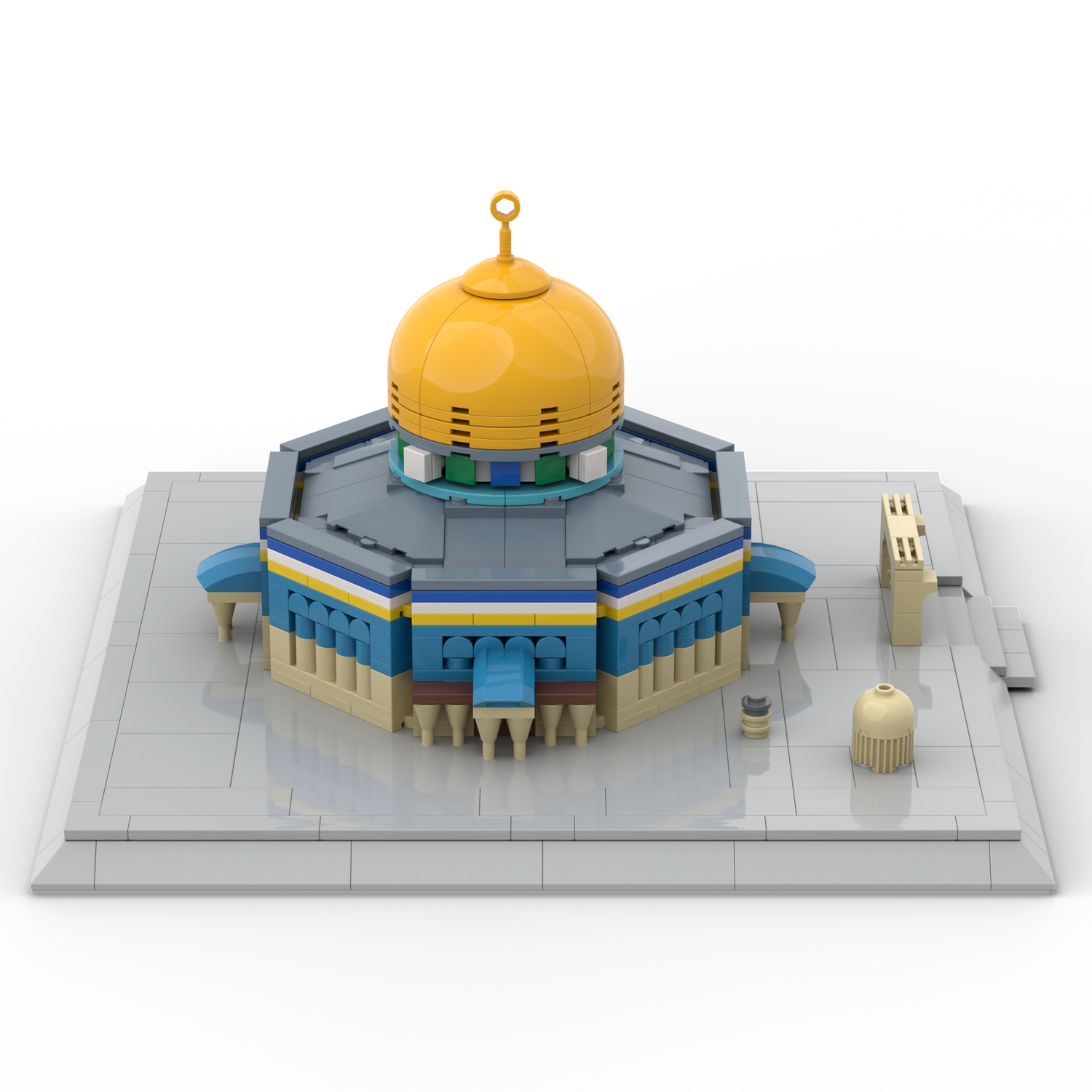 Left perspective of islamic LEGO compatible building blocks depicting a model of the ALIFAAT al-Aqsa Dome of the Rock set