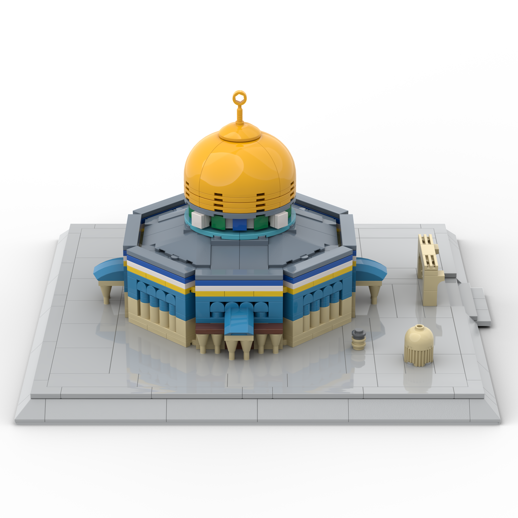 Left perspective of islamic LEGO compatible building blocks depicting a model of the ALIFAAT al-Aqsa Dome of the Rock set