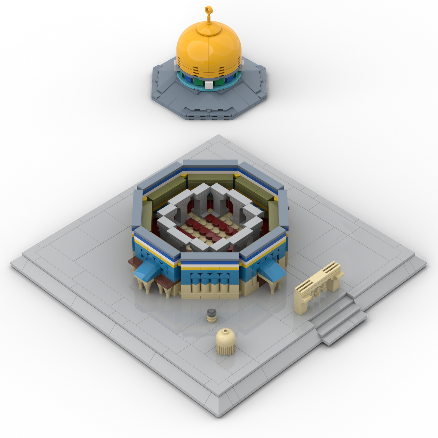 ALIFAAT islamic LEGO compatible al-Aqsa Dome of the Rock building blocks set with an open roof and full view interior