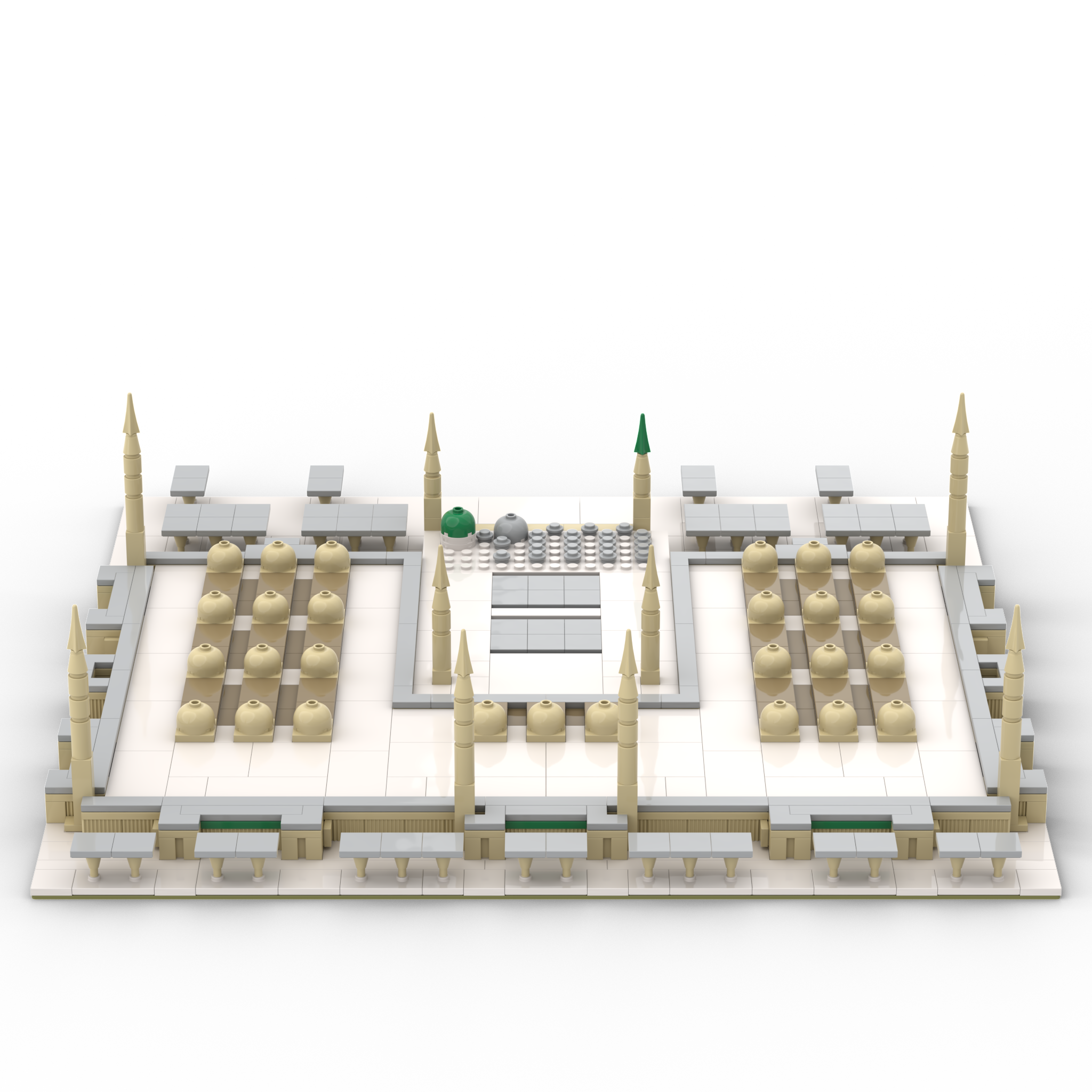 Back perspective of islamic LEGO compatible building blocks depicting a model of the ALIFAAT Masjid an-Nabawi set