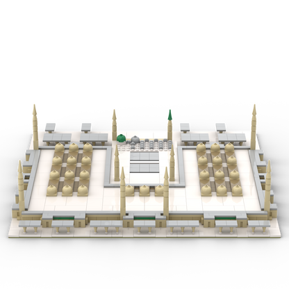 Back perspective of islamic LEGO compatible building blocks depicting a model of the ALIFAAT Masjid an-Nabawi set