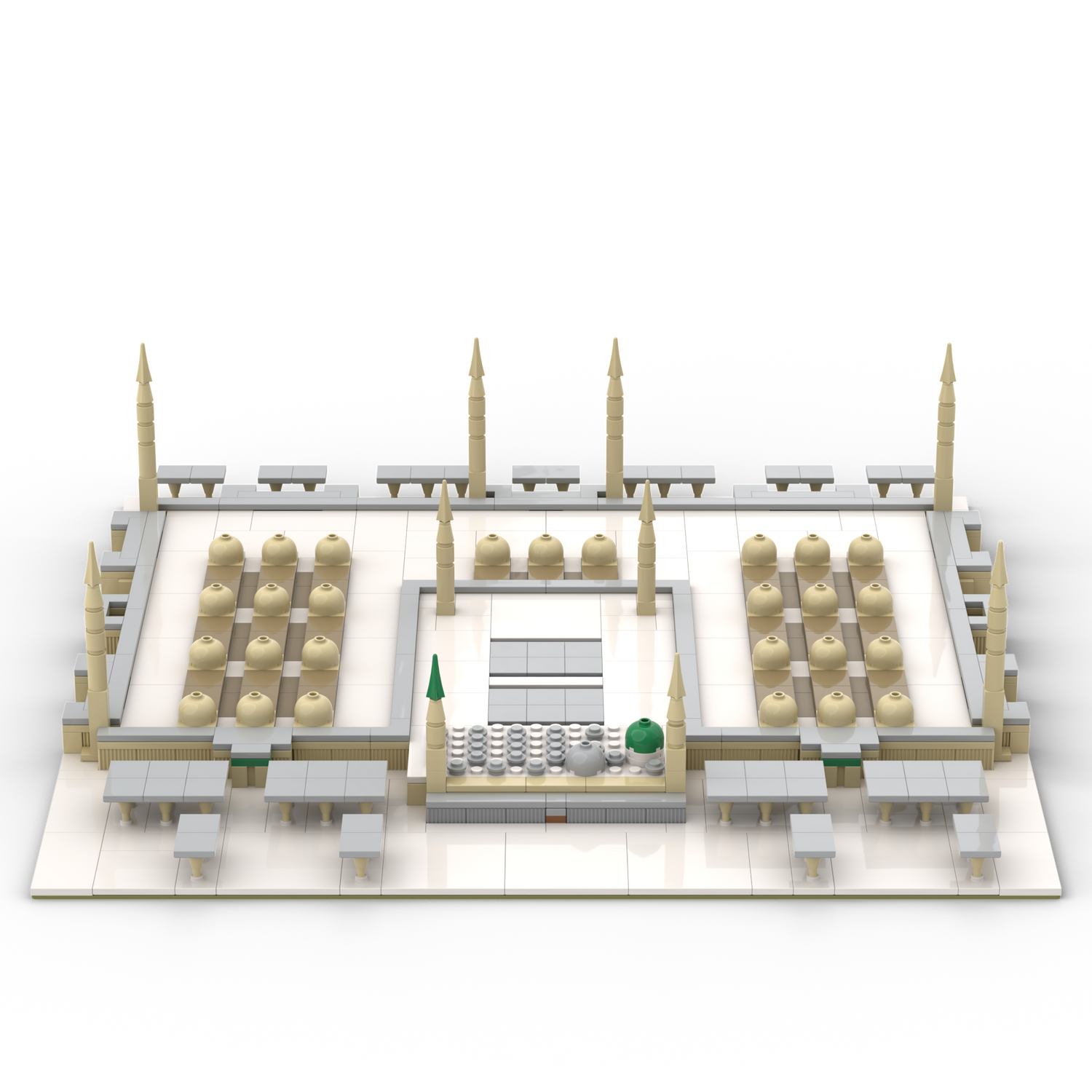 Front perspective of islamic LEGO compatible building blocks depicting a model of the ALIFAAT Masjid an-Nabawi set