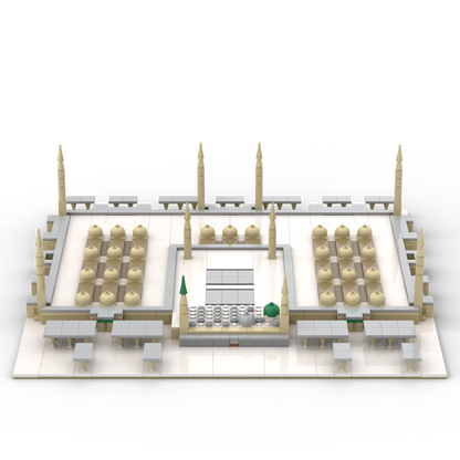 Front perspective of islamic LEGO compatible building blocks depicting a model of the ALIFAAT Masjid an-Nabawi set