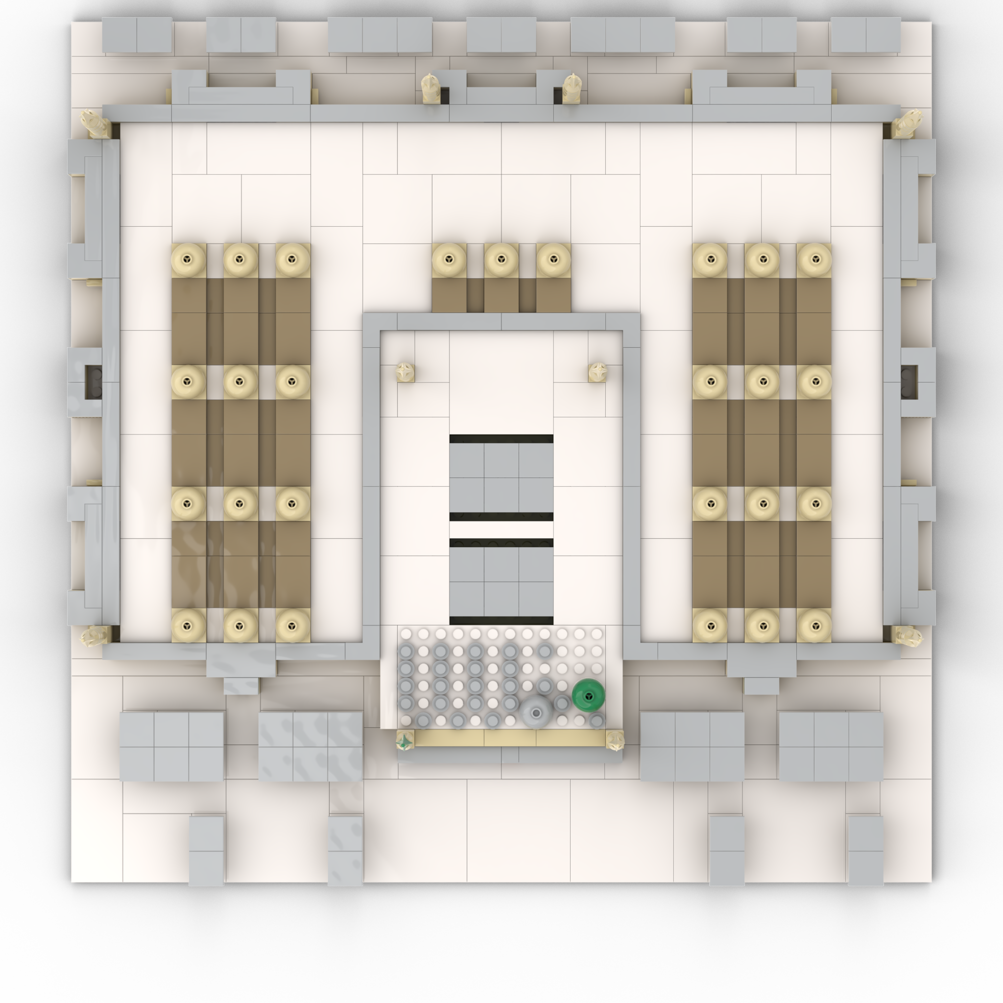 Top perspective of islamic LEGO compatible building blocks depicting a model of the ALIFAAT Masjid an-Nabawi set